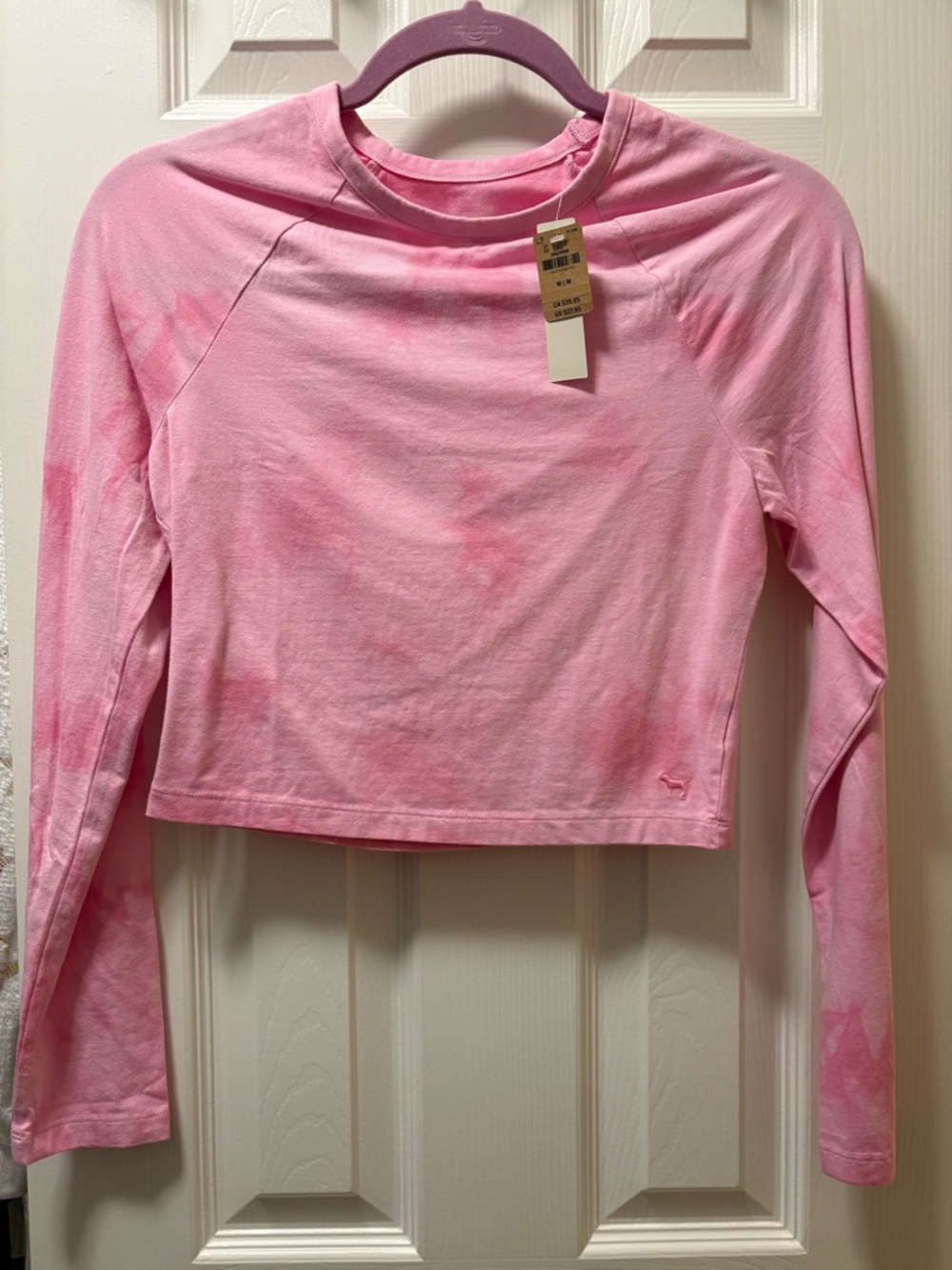 Victoria's Secret PINK Long Sleeve Cropped Tee - Pink Tie-Dye